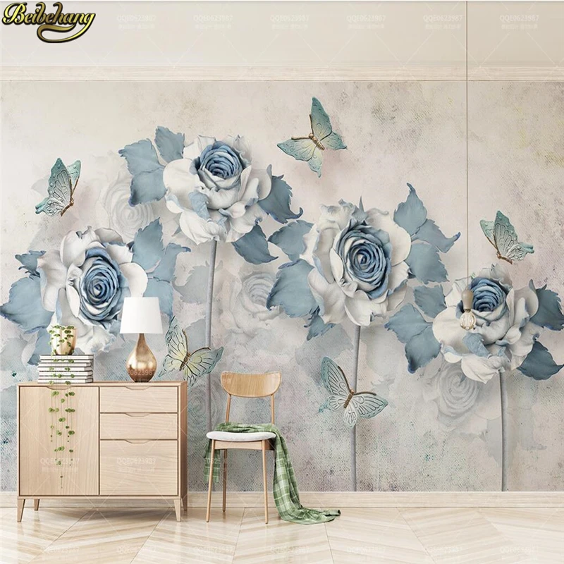 beibehang papel de parede 3d Retro blue rose photo 3D wallpaper Custom landscape wall paper for 3 D bedroom living room | Обустройство