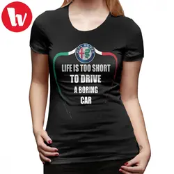 Футболка Life Is Boring, Жизнь слишком коротка, чтобы управлять скучной машиной, футболка Alfa TriColore, футболка с круглым вырезом, футболка из хлопка
