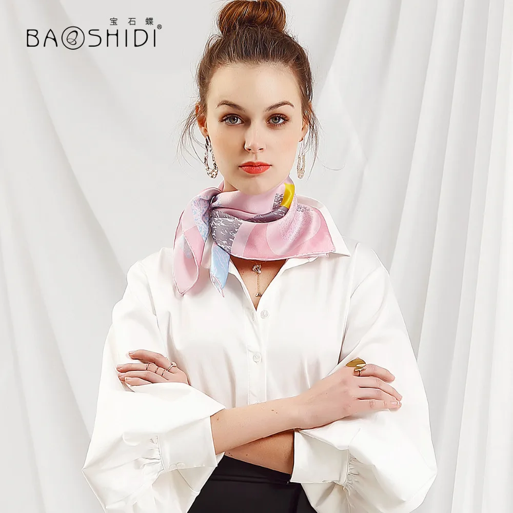 Шарф BAOSHIDI Женский квадратный шарф из сатина на 12 момме |