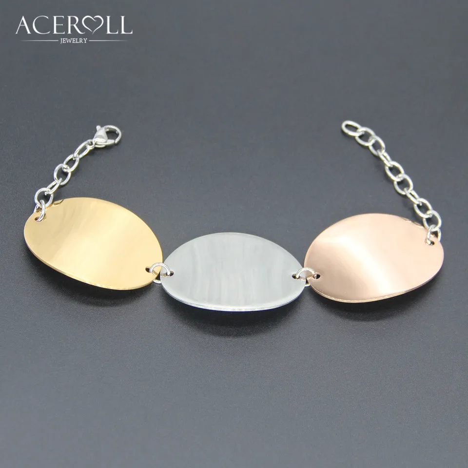 

ACEROLL 3 Three Color Bracelet - Stainless Steel Fashion Oval Cobble Wide Bracelet in Silver and Rose Gold Color for Women
