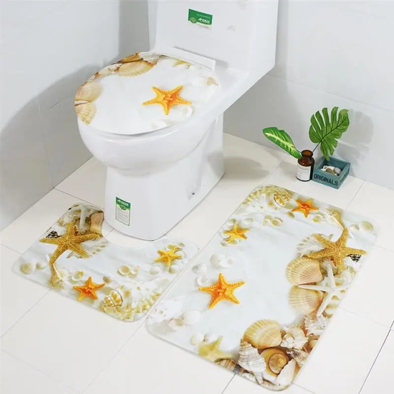 Three Pieces Bathroom Pedestal Mat Toilet Rug Set Comfortable Skidproof