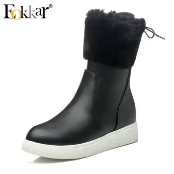 

Eokkar 2020 Women Ankle Boots Pu Leather Snow Boots Round Toe Wedges Heel Winter Boots Women Shoes Warm Ladies Boots Size 34-43