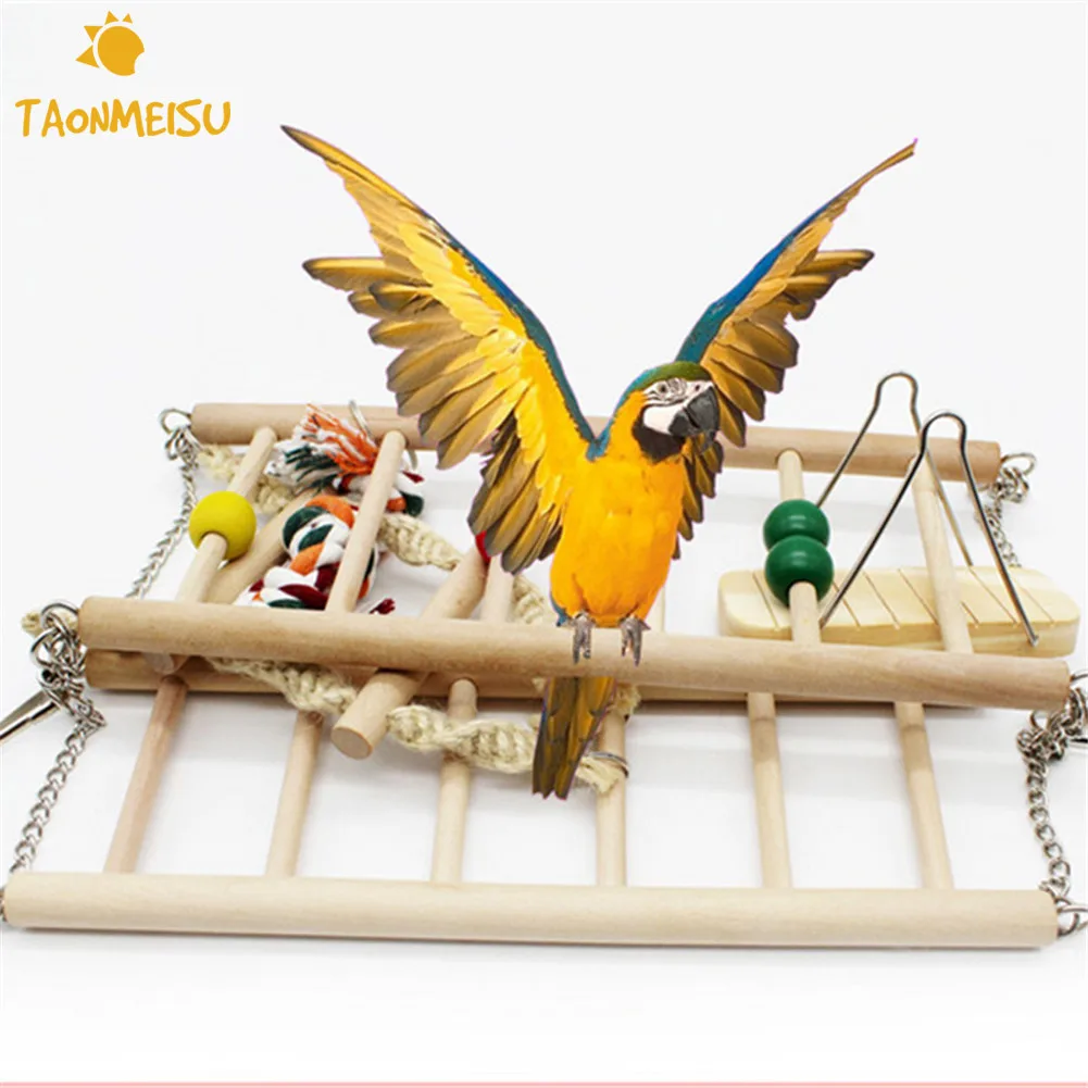 Parrots Toys Bird Swing Exercise Climbing Hanging Ladder Bridge Wooden