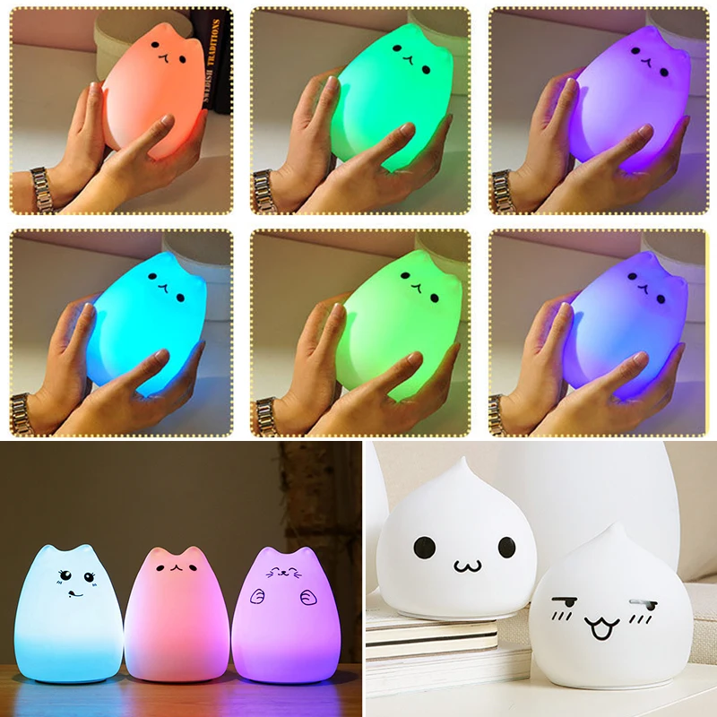 

Cartoon shape Cat LED Pat Night Light USB Silicone Touch Sensor 7 color Night Lamp 2 modes Baby Bedside Lamp For Kids Gift