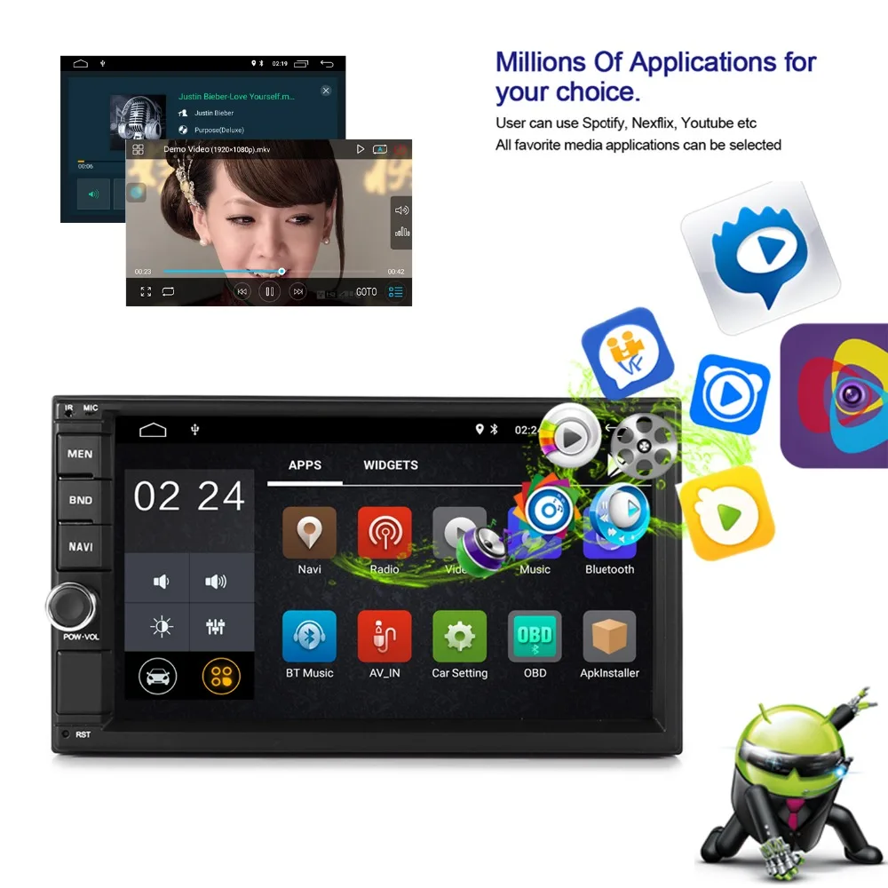 Excellent 7" Android 8.0 Quad Core 2G+16G Universal Double 2 Din no dvd Car Audio Stereo GPS Navigation Radio Kits Car Multimedia RDS 3