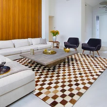 Роскошный клетчатый ковер из воловьей кожи в американском стиле, ковер из натурального телячьего меха для гостиной, украшения столовой, распродажа ковриков