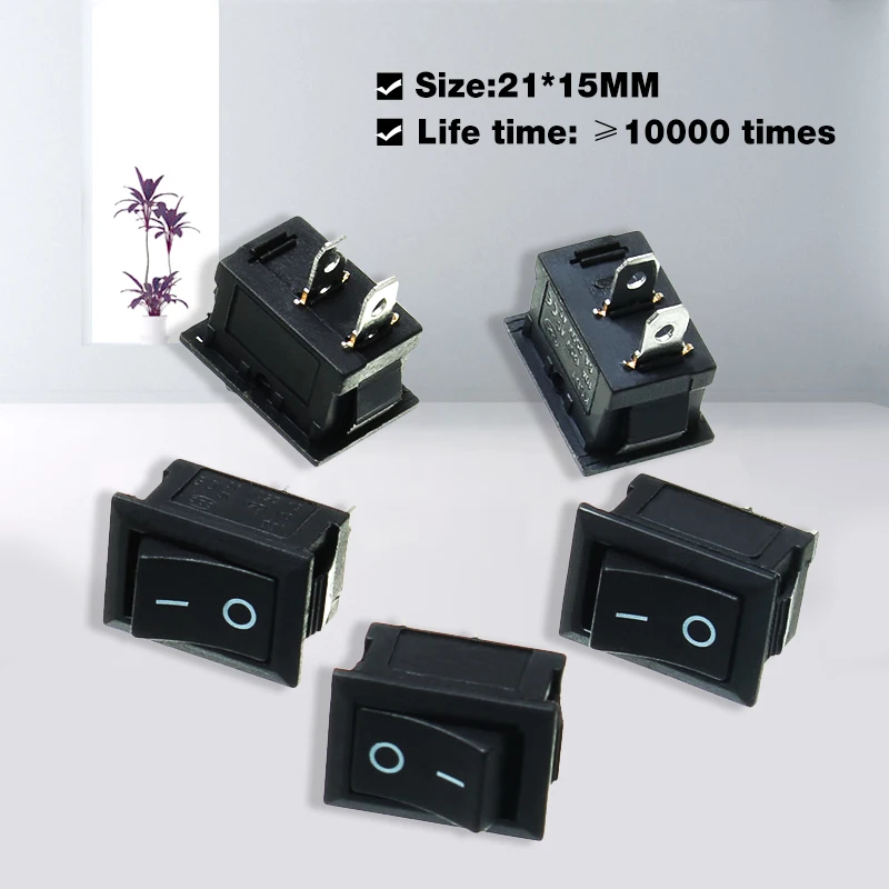 

5PCS Black Push Switches Button Mini Rocker Switch 6A-10A 250V KCD1-101 2Pin Snap-in On/Off Rocker Switch 21*15MM