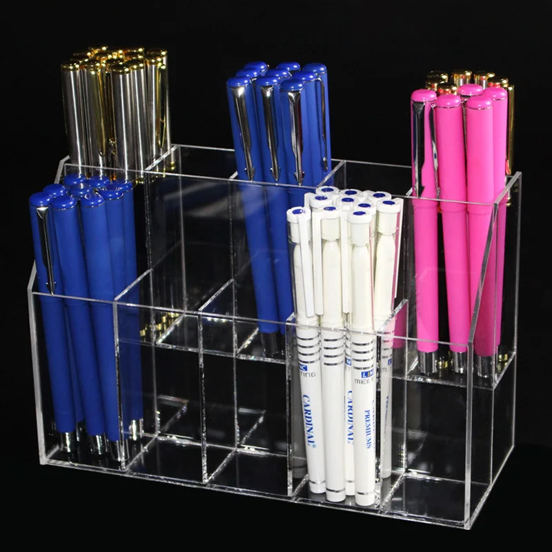 

Acrylic 2 Tiers 10 Slots Pen Holder Eyebrow Pencil Storage Rack Clear Makeup Organizer Eyeliner Display Shelf Standing Rack