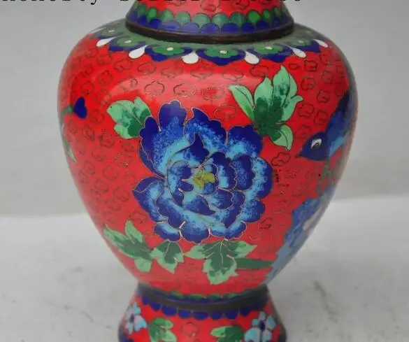 

S0856 8"old chinese folk bronze Cloisonne enamel flower statue Zun Cup Bottle Pot Vase