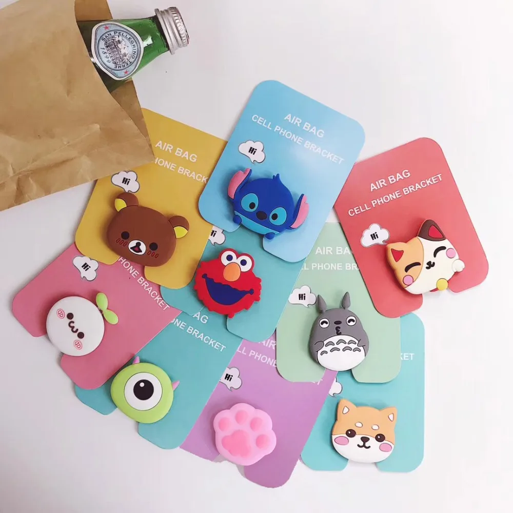 

100pcs wholesale kt cat Universal Mobile Bracket Cute Airbag Phone Expanding Stand Stitch Mickey cat cartoon Finger Holder