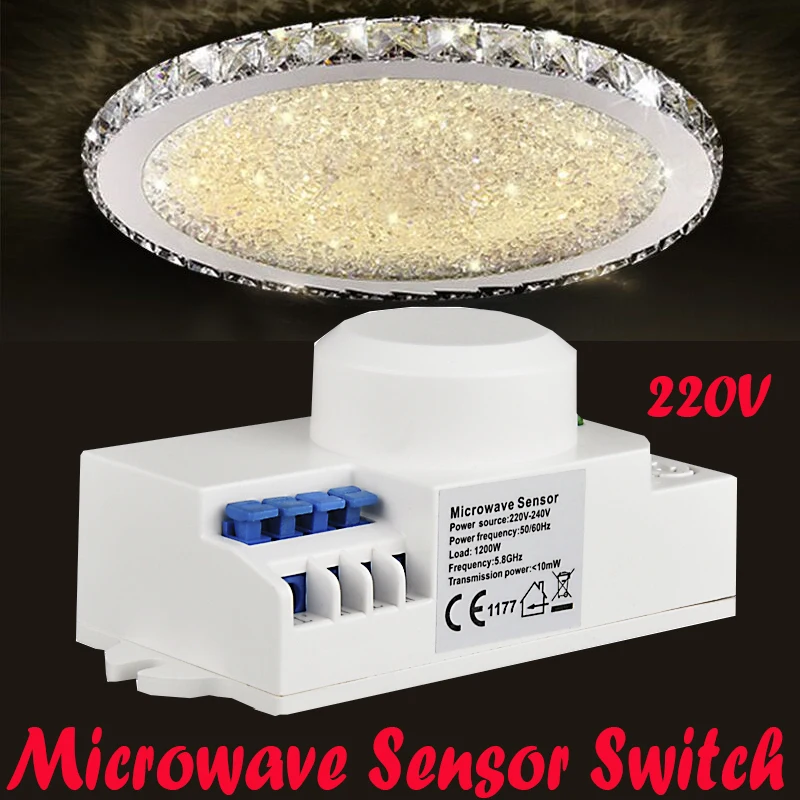 

New Indoor AC220V 5.8GHz 360 Degree Time Setting Microwave Sensor Radar Body Sensor Motion HF Detector Light Switch 1PC