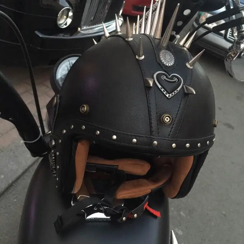 Мотоциклетный шлем из синтетической кожи ретро винтажный круизер чоппер Скутер кафе гонщик Мото шлем 3/4 открытый шлем - Цвет: Черный