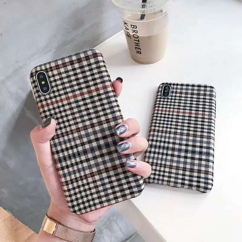 

Cloth British Grid Style Texture Soft Phone Cases For iphone X XS Max XR 6S 6 7 8 Plus Slim Fashion Plaid Plush Linen Back Cover
