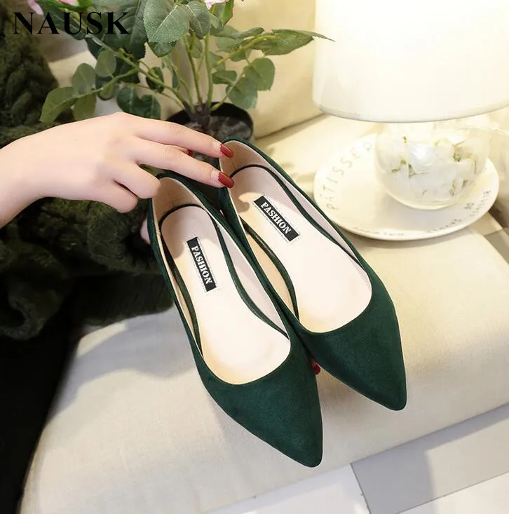 

NAUSK New Women Suede Flats Fashion High Quality Basic Mixed Colors Pointy Toe Ballerina Ballet Flat Slip On Shoes