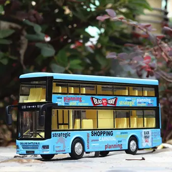 

New 1:36 bus model high Double sightseeing bus flash toy Alloy Model Car Sound Light Pull Back Toy Car For baby toys cars