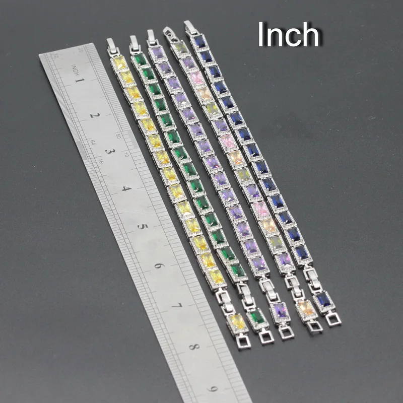 925 пробы Серебряный браслет для Для женщин темно-сине-белые многоцветный фиолетовый желтый Zircnoia Кристалл 5 цветов доступны