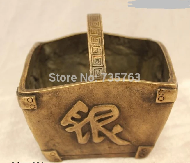 001514 6&quotChina Folk Purple Bronze excellent Lifelike food rice basket urn Statue | Дом и сад