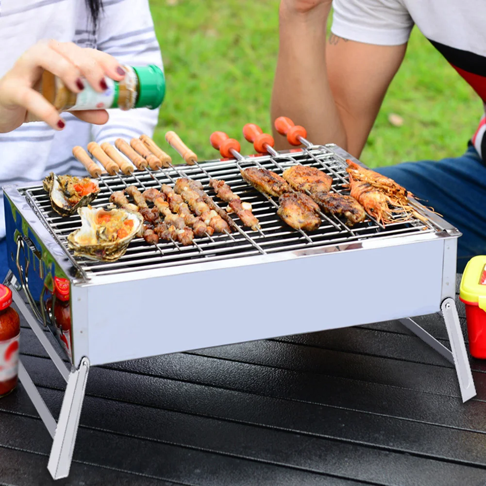 

BBQ Grill Stand Stainless Steel Barbecue Holder Outdoor Charcoal Plate Camping Foldable Cooking Roaster Portable Picnics