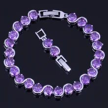 Pleasant Round Purple Cubic Zirconia 925 Sterling Silver Link Chain Bracelet 18cm 20cm For Women V0220 Pleasant Round Purple Cubic Zirconia 925 Sterling Silver Link Chain Bracelet 18cm 20cm For Women V0220