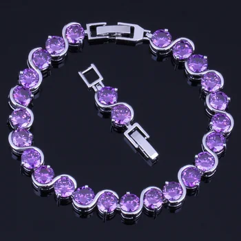 

Pleasant Round Purple Cubic Zirconia Silver Plated Link Chain Bracelet 18cm 20cm V0220