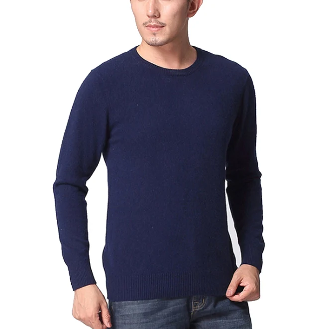 Мужские кашемировые свитера, зимние осенние мужские пуловеры с круглым вырезом и длинным рукавом, мягкая теплая трикотажная одежда размера плюс S-XXXL - Цвет: Dark Blue