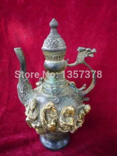 

shitou 00400 Very rare Ming Dynasty (xuan de1426-1438) Bronze teapot,8 fairy discount 30% (C0324)