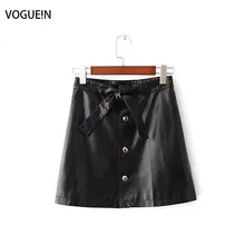 Voguein новые женские модные женские Искусственная кожа черный Пуговицы PU мини-юбка галстук-бабочка