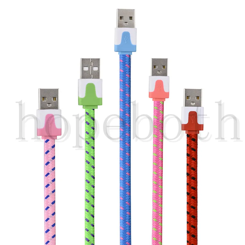 10 шт./лот плетеный провод плоский Micro USB кабель 1 м 2 м/6FT с кабелем в нейлоновой V8 кабель с переходником для зарядного устройства для iPhone 7 и Тип C кабели