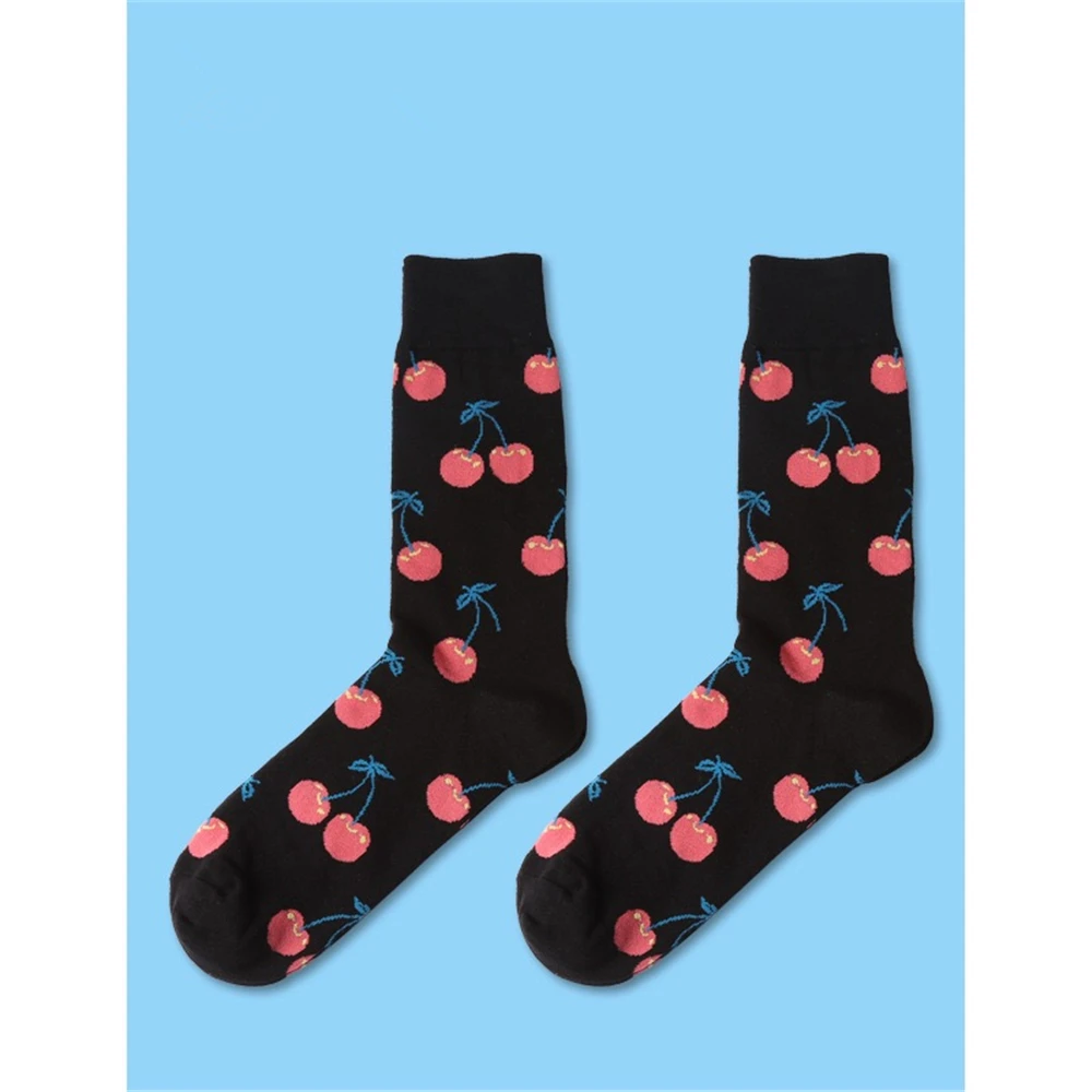 

Women's Spring Autumn Cotton Fruit Print Crew Socks Harajuku Japanese Cherry Pineapple Pattern Girls Cute Fun Happy Tidal Socks