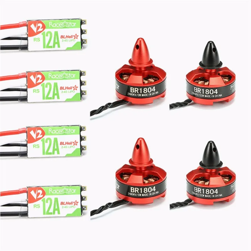 

High Quality 4PCS Racerstar Racing Edition 1804 BR1804 2480KV 1-3S Motor + RS12A V2 Blheli_S 2-4S ESC D-shot For RC Multicopter