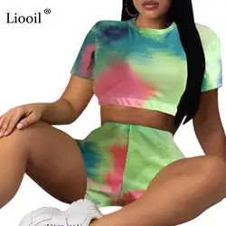 Liooil Tie Dye/женский комплект 2 шт. 2019, сексуальный топ и штаны, байкерские шорты, спортивный костюм с принтом, большие размеры, комплект из двух