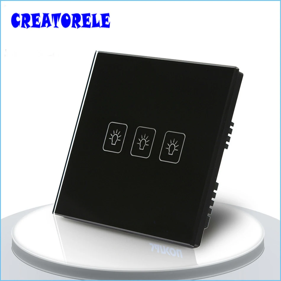 

UK Standard Touch Switch 3 Gang 1 Way 3 Colors Crystal Glass panel,Light Switch,Touch Screen wall switch,wall socket for lamp