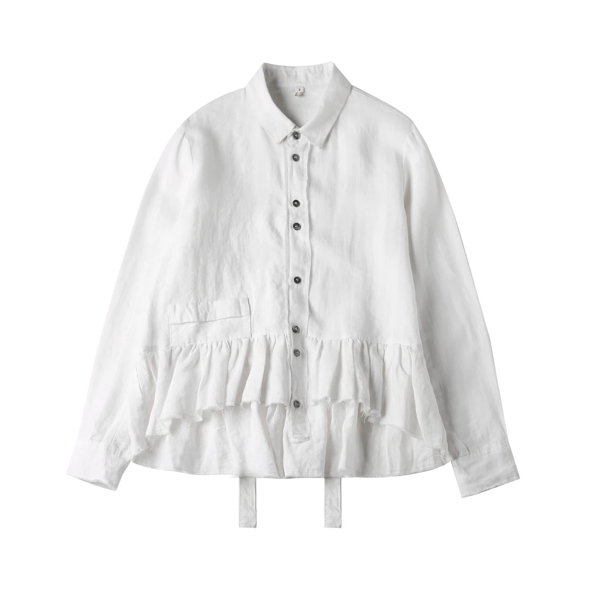 [EAM] Новинка осень зима лацканы с длинным рукавом белая ложка оборками Сплит соединение Свободная рубашка женская блузка Мода волна JE82400S - Цвет: white