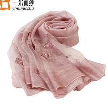 

women scarf 2017 new design flowers embroidery shawls with beads elegant ladies solid soft cachecol feminino marca de lujo