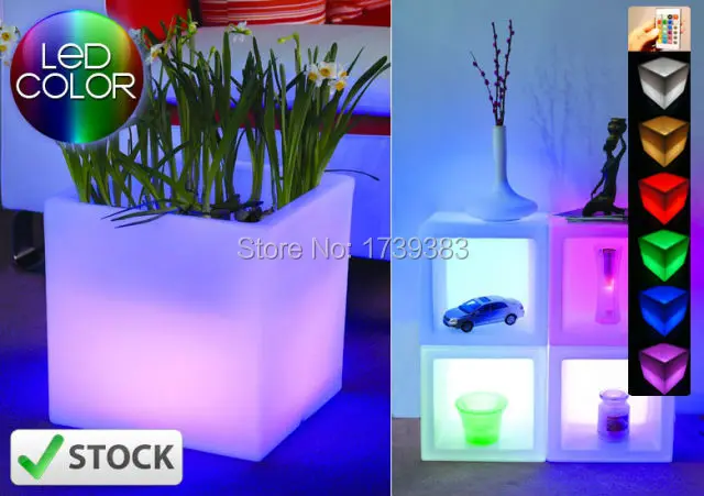 

Waterproof Colorful H40cm SLIDE OPEN CUBE LED glow Ice Bucket Square Flower Pot Planter multipurpose cubic Pot LIGHT WIRELESS