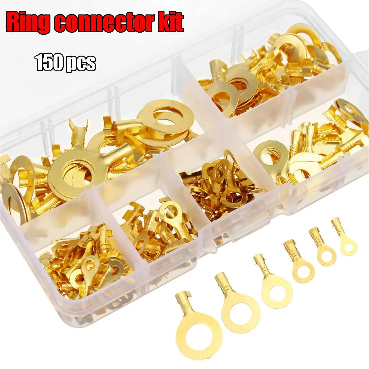 

150PCS Ring Type Gold Terminals Golden Brass Non-insulated Crimp Terminals Connectors Cable Wire Connectors M3-M10