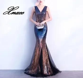 

Xnxee V-neck Sequins Long Dresses Sexy Prom Party Dress 2020