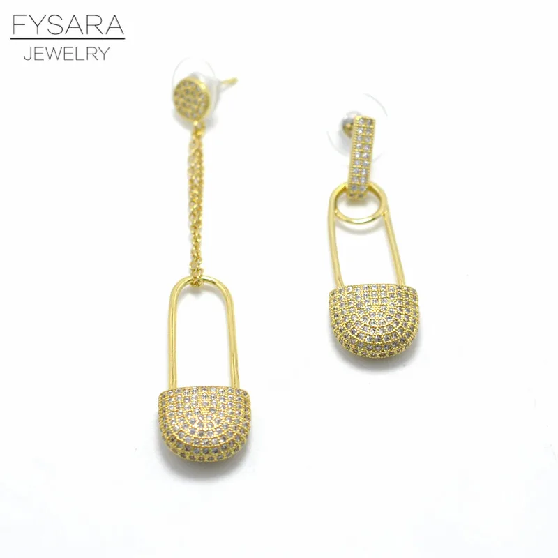 

FYSARA Luxury Brand Crystals Silver Unsymmetrical Lock Drop Earrings For Women Jewelry Wedding Long Irregular Tassel Earrings