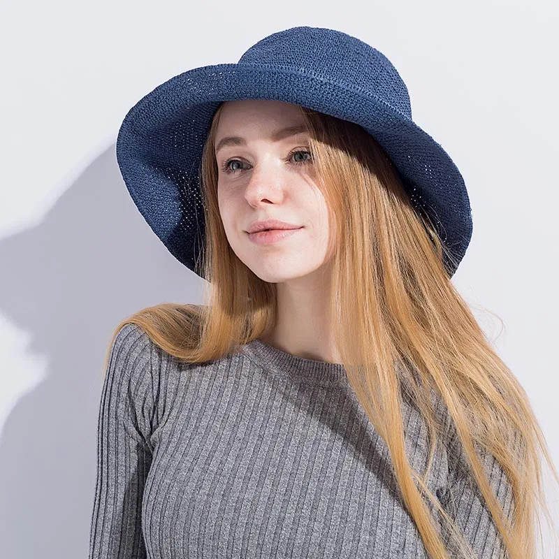 Summer Raffia Hat Women Big Wide Brim Beach Cap Sun Hats Foldable Sun