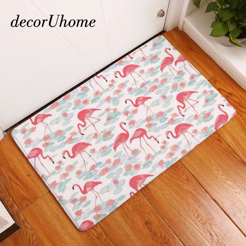 decorUhome Anti Slip Waterproof Floor Mat Vintage Cartoon Phoenicopte Carpet Bedroom Rug