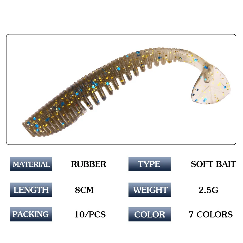 T Хвост мягкие рыболовные приманки 10 шт./пакет 8 см 2,5 г джиг голова мягкие приманки силиконовый червь искусственная приманка дропшиппинг