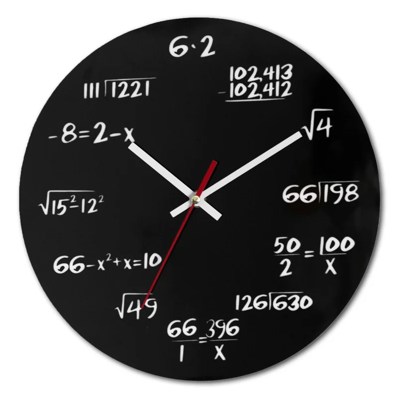 Matte Black Metal Mathematics Math Algebra Blackboard Pi Wall Clock Vintage 30cmX30cm Math Clock - Цвет: Black