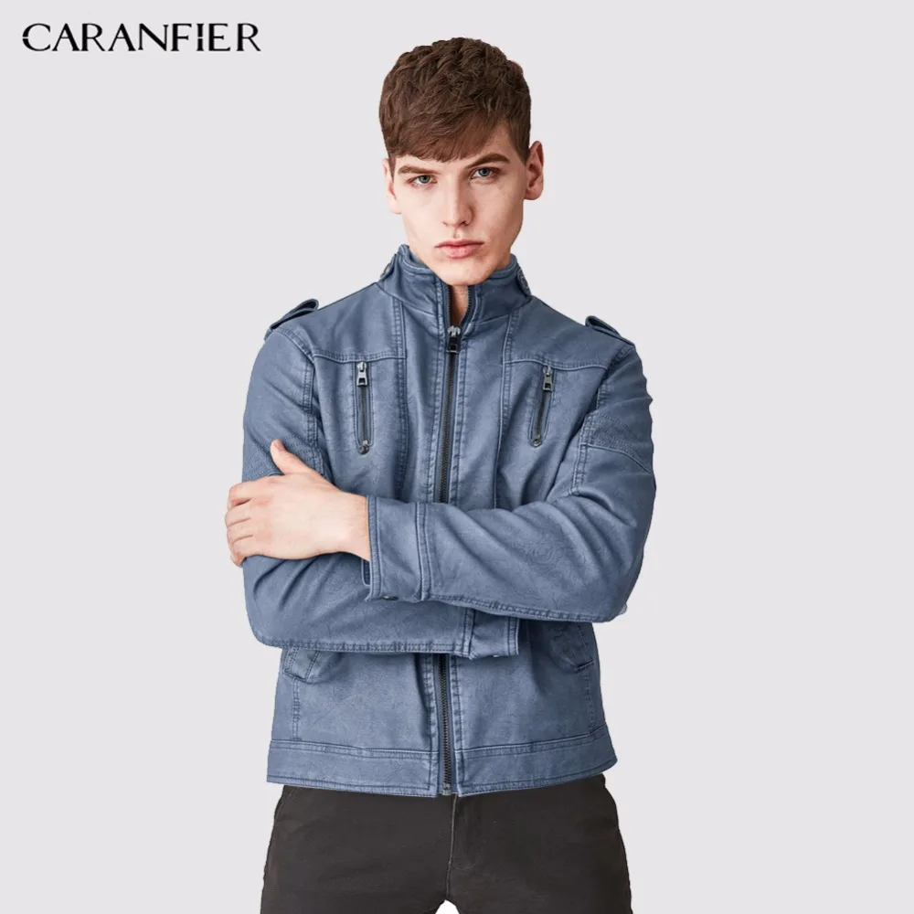 CARANFIER Мужская Флисовая Толстая кожаная куртка повседневная верхняя одежда