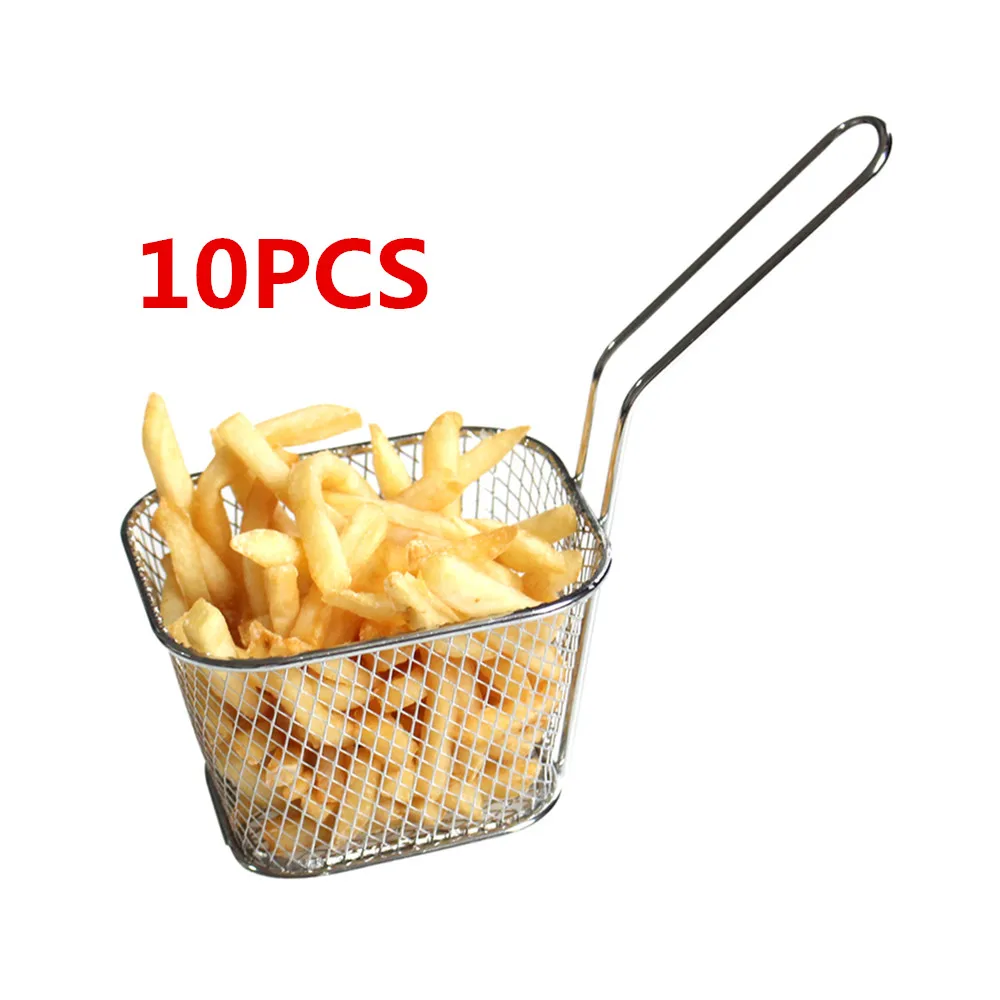 

1/10PC Portable Stainless Steel Chips Mini Frying Basket Strainer Fryer Kitchen Cooking Chef Basket Colander French Fries Basket