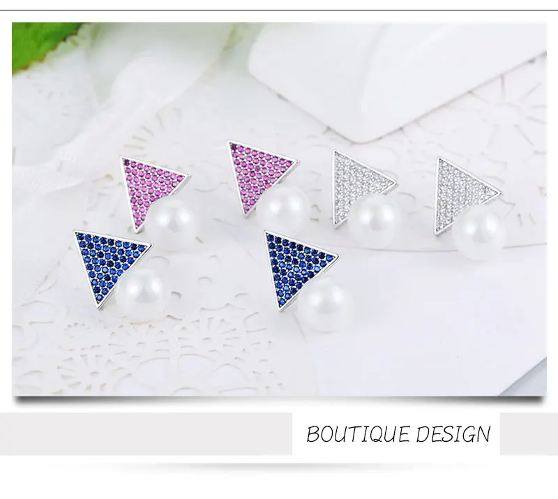 MAIKALE, Роскошные Синие/фиолетовые циркониевые треугольные серьги-гвоздики с жемчугом, гипоаллергенные серьги для женщин, изысканные ювелирные изделия, подарки