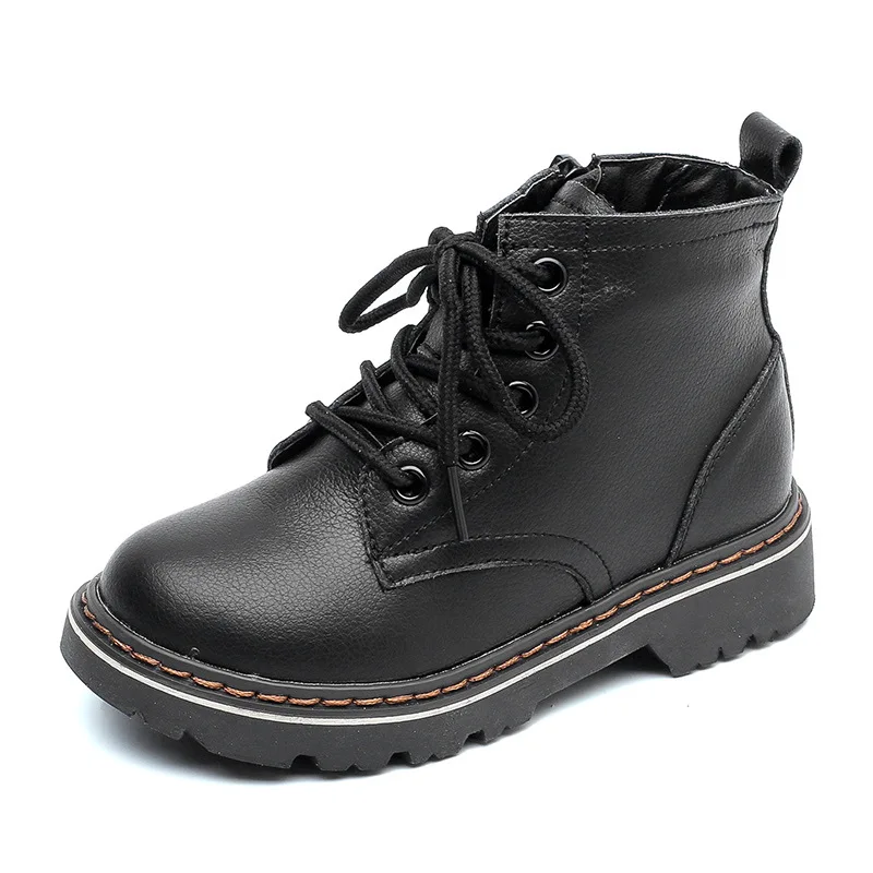 

Children's Martin boots Genuine Leather 2018 autumn new British wind boy shoes fashion flat lace-up girls short boots 2-12 years