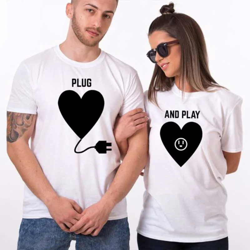 Love Plug And Play парная футболка для мужа жены забавная одежда женщин мужчин