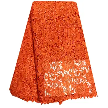 

High Quality Orange Embroidered Mesh Lace Fabric Water Soluble Flower Cord Lace Guipure Lace Fabric For Nigeria Wedding Dress