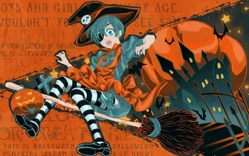 

Living room home wall decoration sill fabric large poster Kuroshitsuji Halloween broom pumpkin bat skull scared striped stock