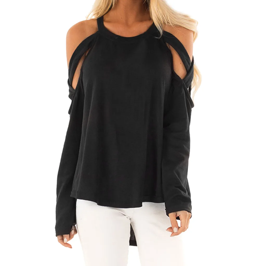 

Spring 2019 Long Sleeve T Shirt Women Cold Shoulder Korean Style Basic Tshirt Top Woman Korean Clothes T Shirts Ladies Tops